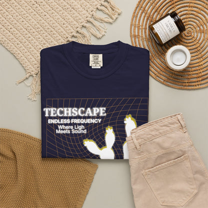 Rave culture graphic tee size comparison flatlay S through 3XL
