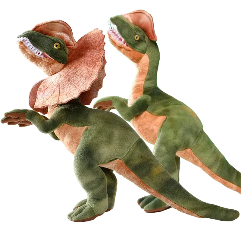 Realistic Dilophosaurus plush 50cm green dinosaur stuffed animal front view