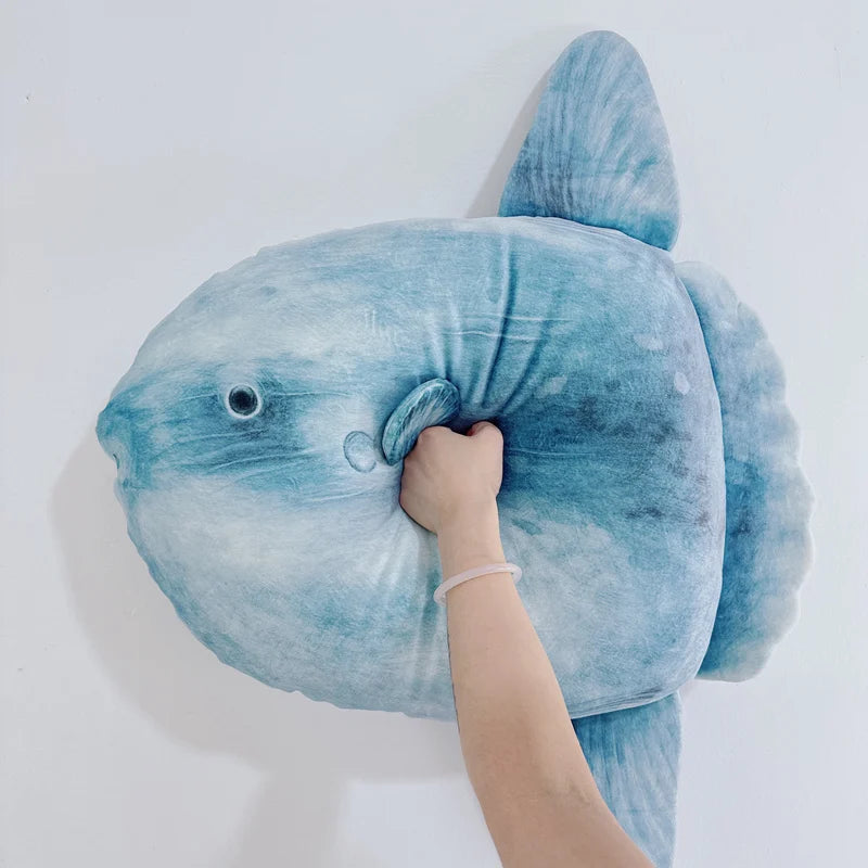 Realistic Mola mola plush front view showing rounded body and fins
