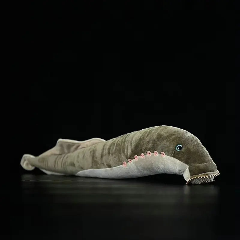 Realistic Sea Animal Plush sea lamprey stuffed toy viewed from the side to show body profile