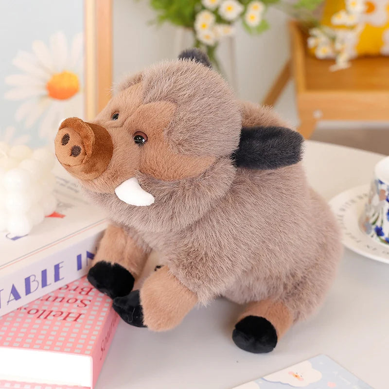 Realistic boar plush collectible gray and brown variants side by side