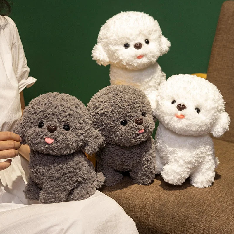 Realistic curly dog plush Bichon Frise white kawaii collectible