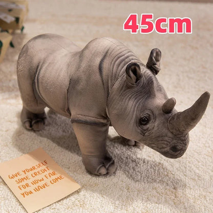 Realistic hippo plush 20cm compact size on wooden desk beside small potted plant