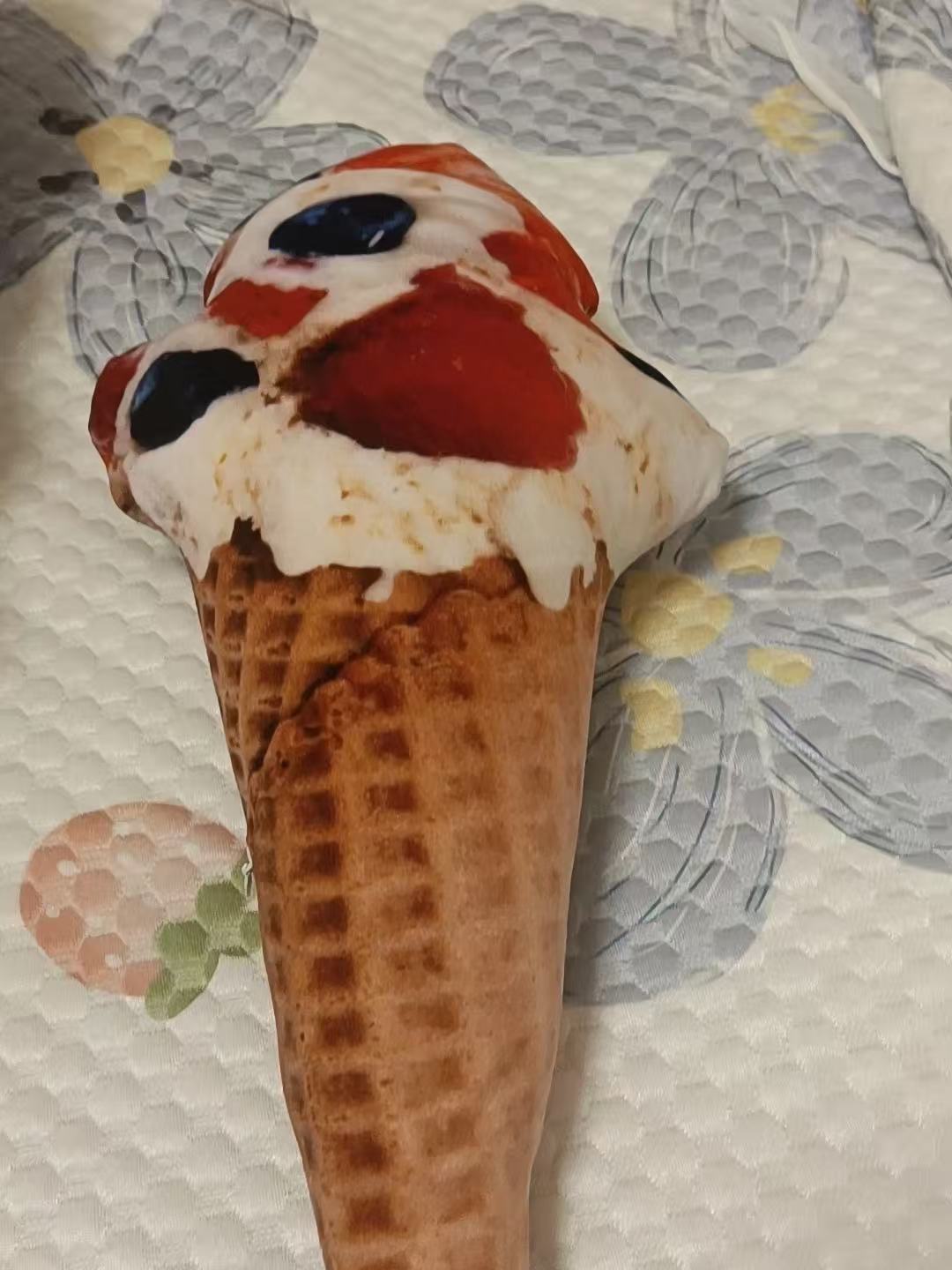Realistic ice cream plush toy with swirled matcha green tea scoop on detailed waffle cone base