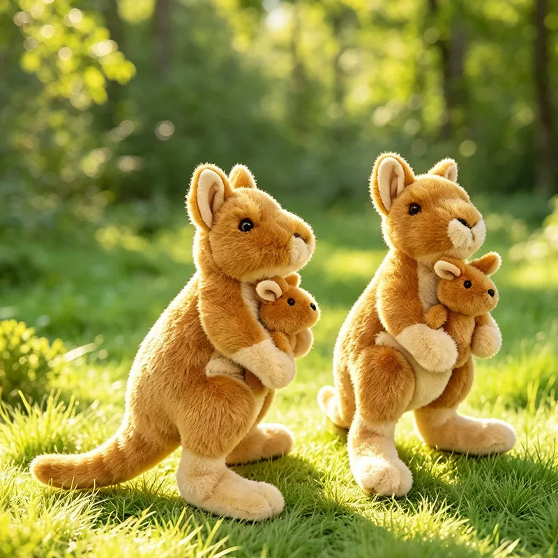 Realistic kangaroo plush 23cm shown from front back and side angles