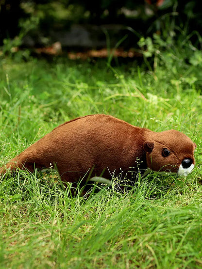 Realistic otter stuffed animal face and eyes detail close up