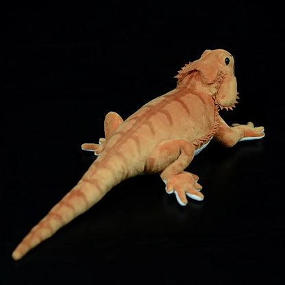 Realistic pogona lizard stuffed animal full body side profile on white background