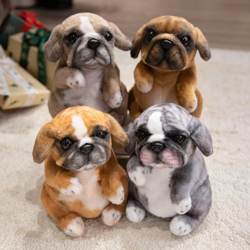 Realistic pug plushie sitting on white background product shot 20cm