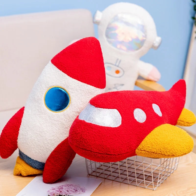 Red and white rocket plushie 58cm space adventure stuffed toy for kids