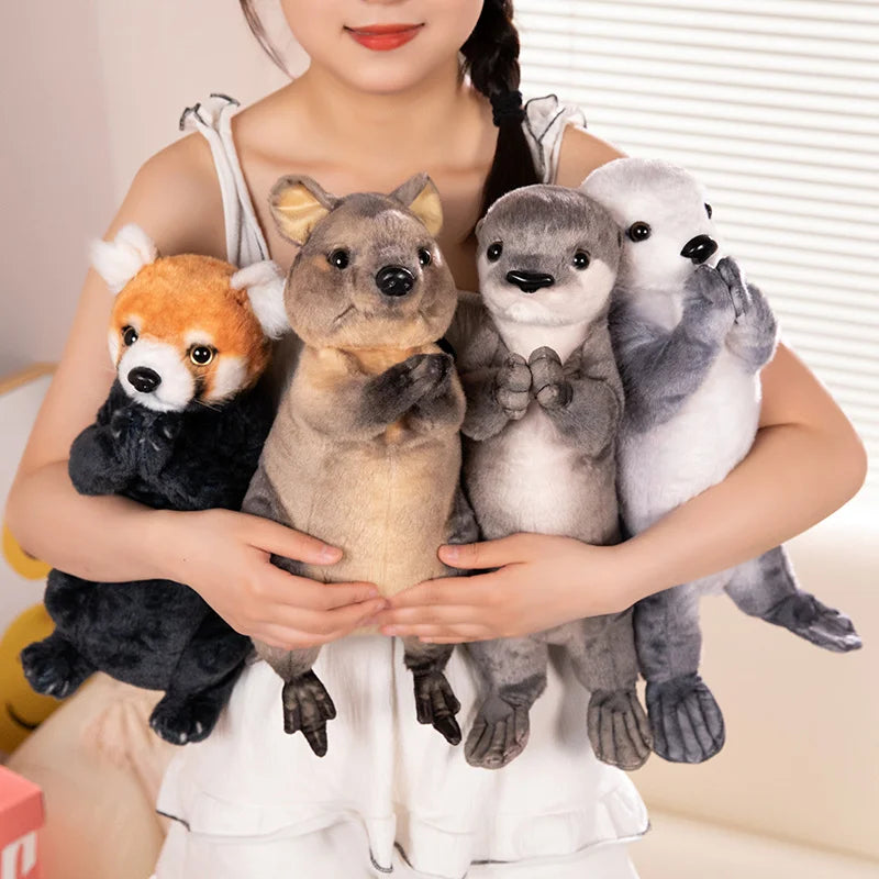 Red panda stuffed animal in prayer pose front view kawaii plush toy