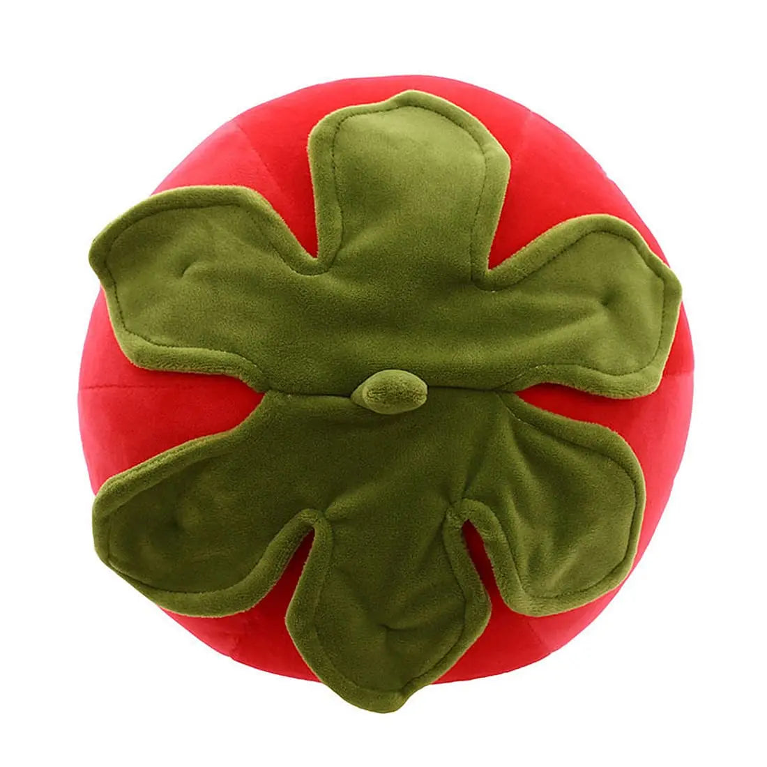 Red stuffed strawberry plush toy with green leaf crown detail
