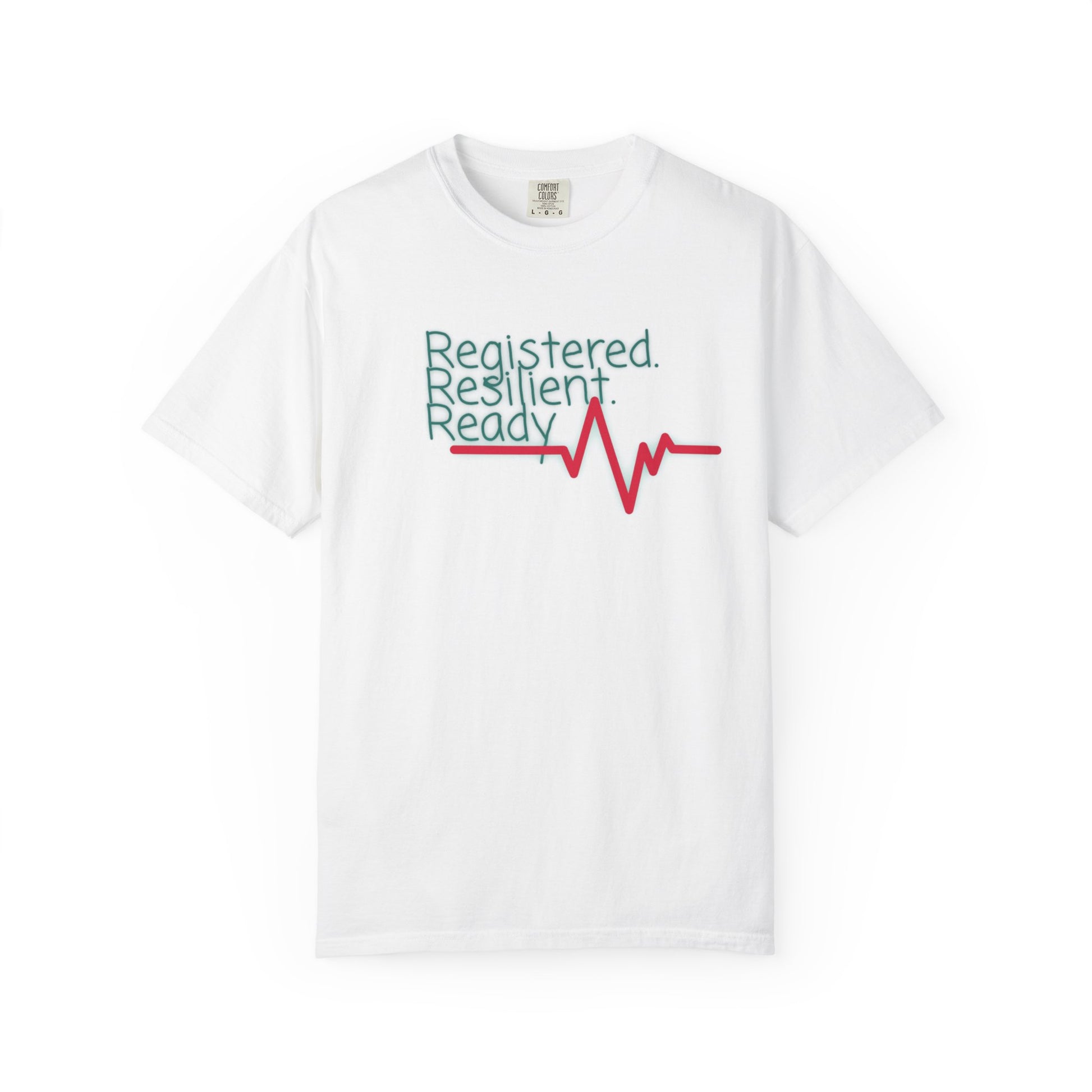 Registered Resilient Ready nurse graphic tee with heartbeat line design