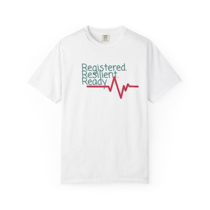 Registered Resilient Ready nurse graphic tee with heartbeat line design