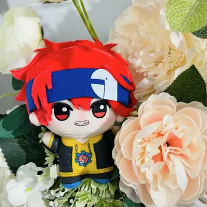 Reki plush front view red hair yellow hoodie skateboarding anime fan gift

