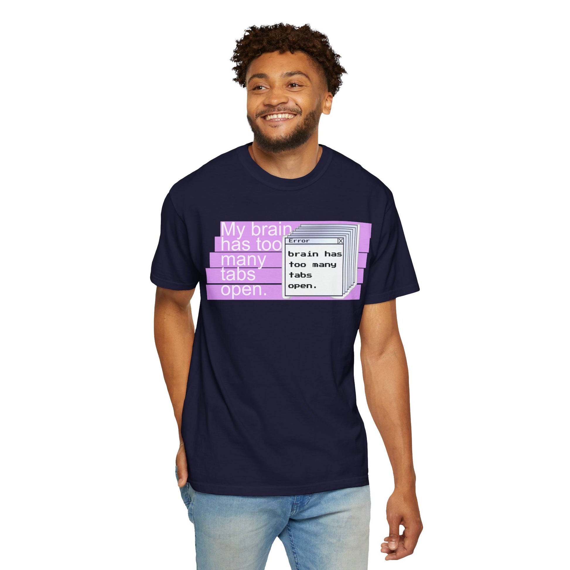 Relatable overthinker apparel tee gift wrapped with tissue paper, top-down view