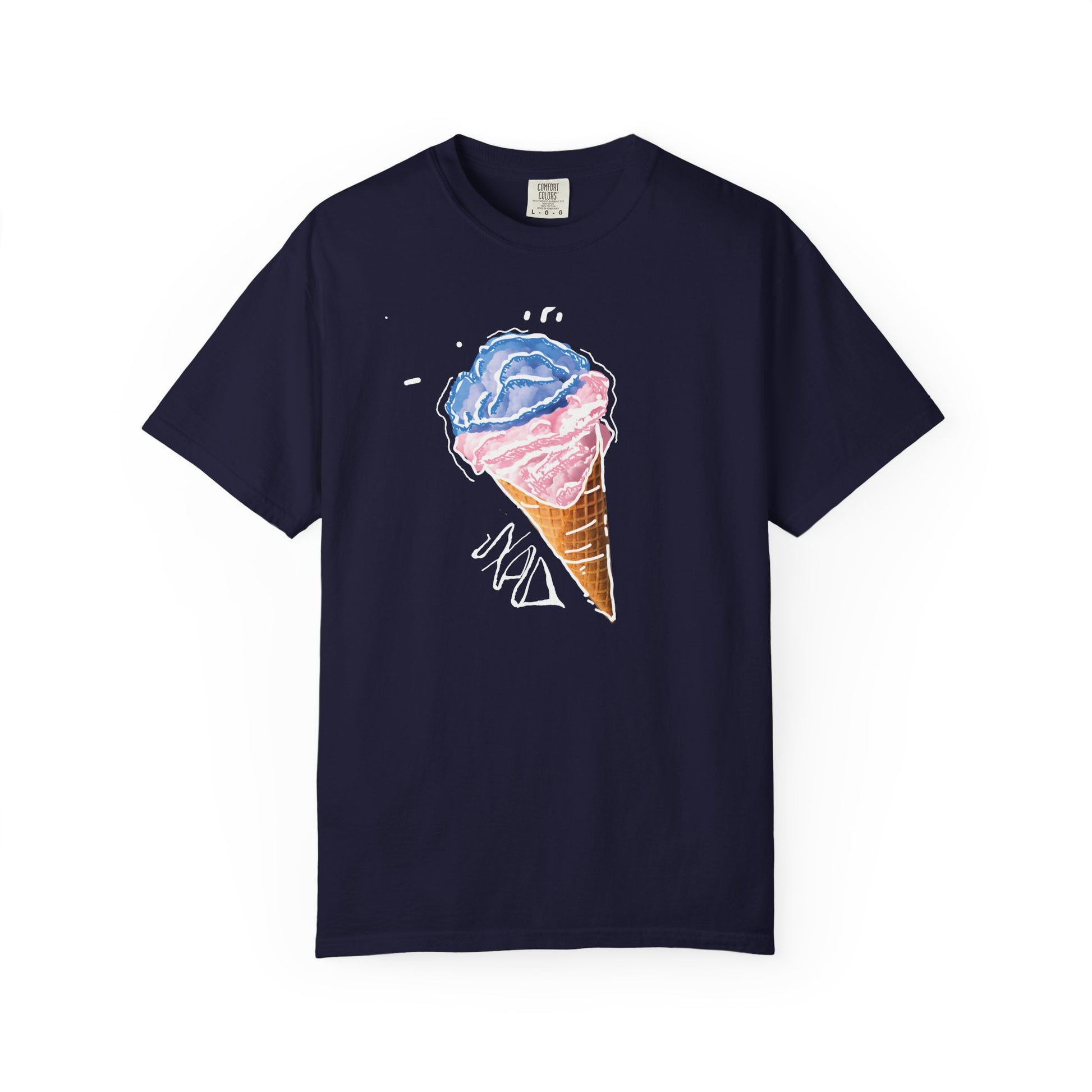 Relaxed-fit garment-dyed shirt with watercolor ice cream illustration