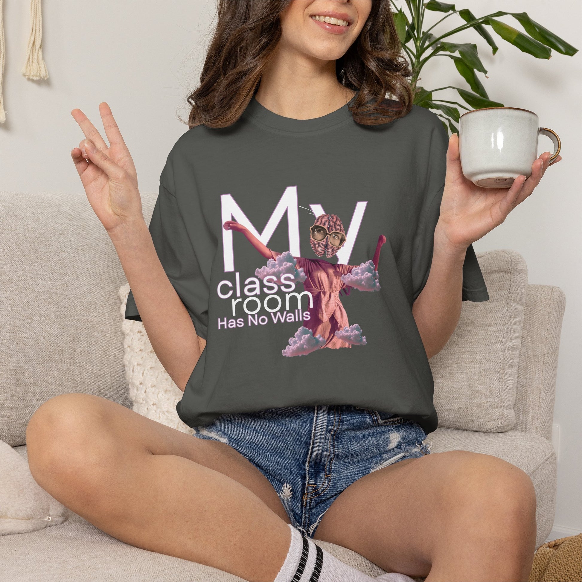 Relaxed cut garment-dyed tee with bold graphic and typography
