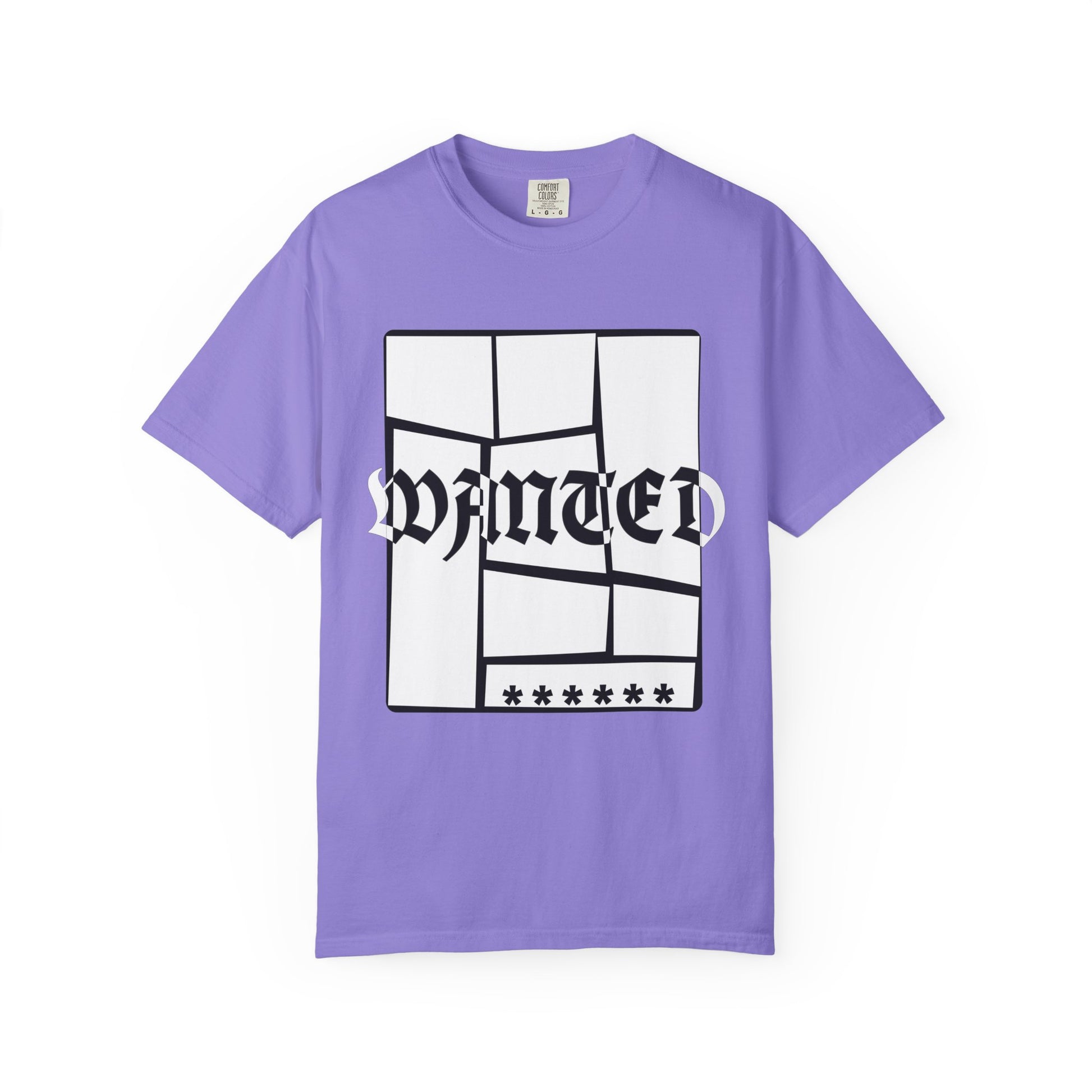 Relaxed fit navy tee with bold WANTED blackletter chest print