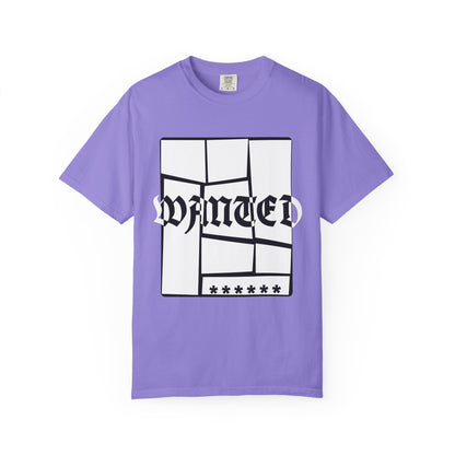 Relaxed fit navy tee with bold WANTED blackletter chest print