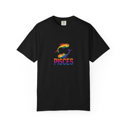 Relaxed fit t-shirt featuring Pisces zodiac art in warm, muted hues.