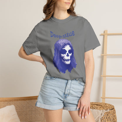 Resynced from the Deep Blue shirt back view on model against brick wall
