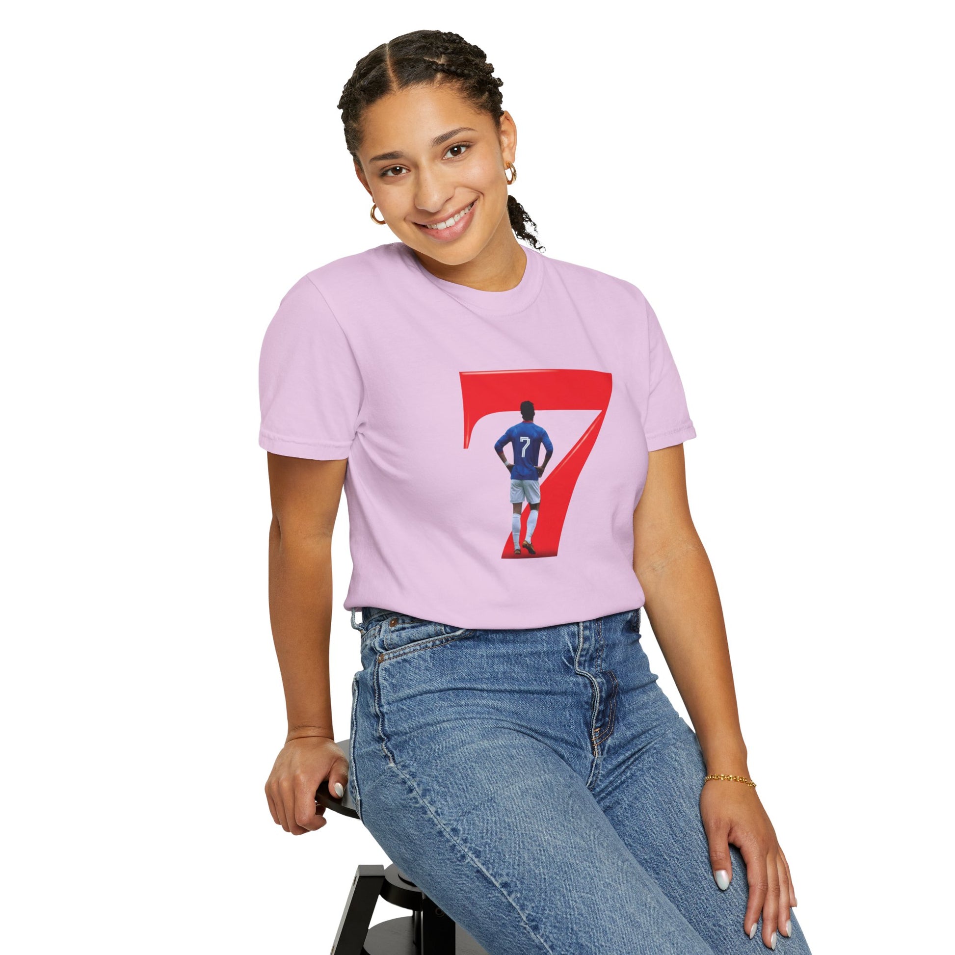 Retro No.7 celebration shirt on Comfort Colors 1717 heavyweight blank