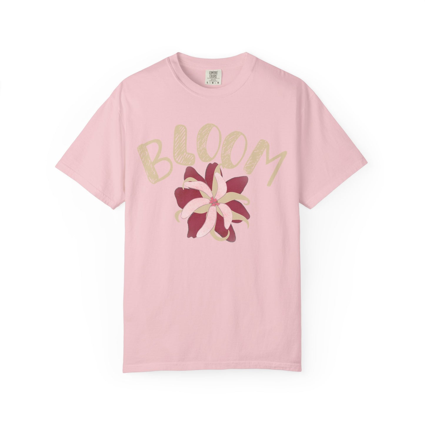 Retro floral graphic tee styled with high-waisted wide-leg jeans and white sneakers