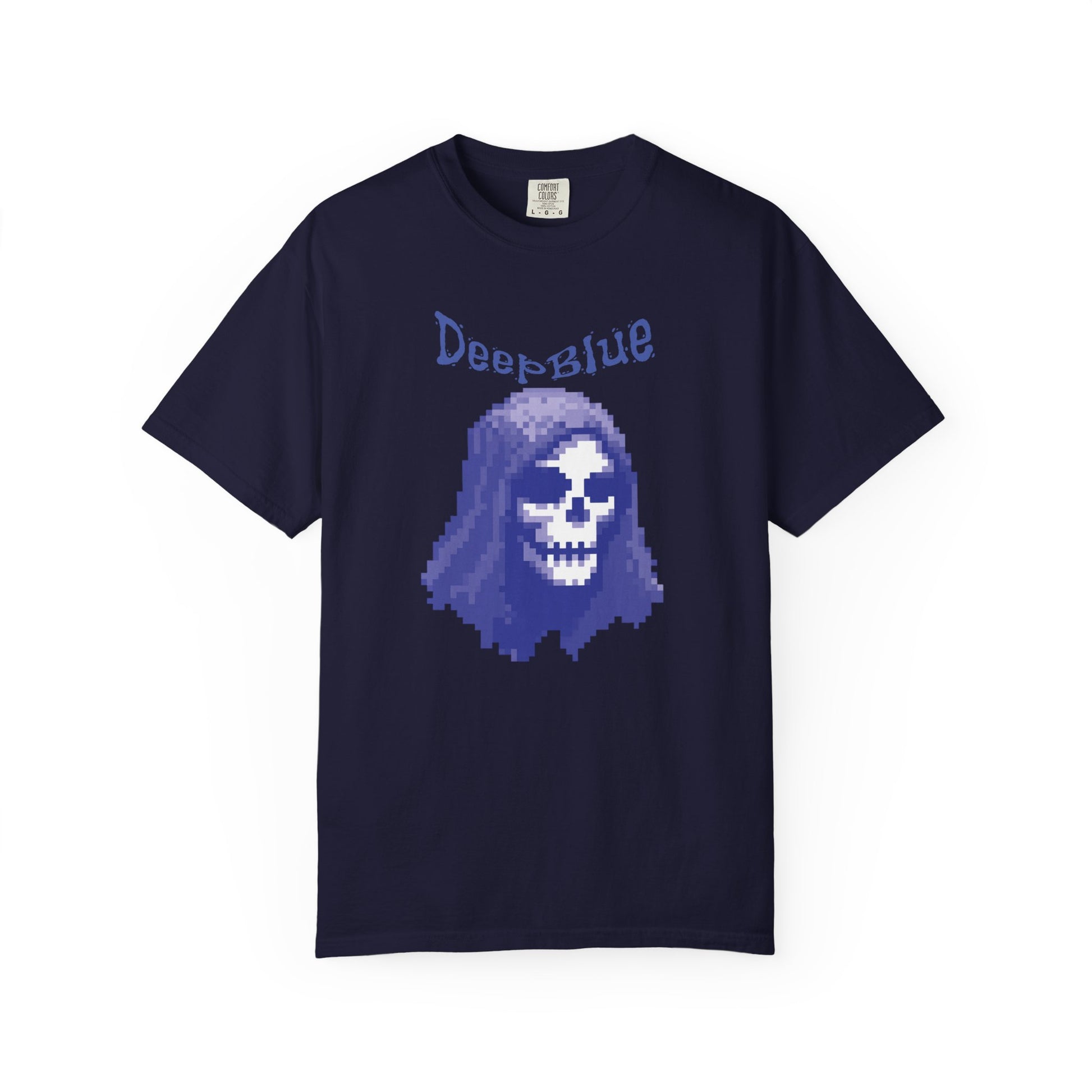 Retro gamer tee with 8-bit pirate skull print on vintage-dyed cotton
