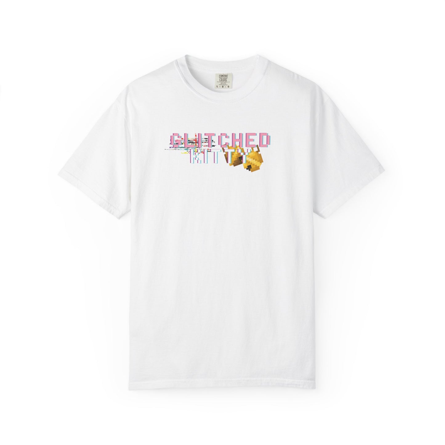 Retro pixel cat graphic tee front view in faded vintage color
