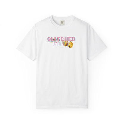 Retro pixel cat graphic tee front view in faded vintage color

