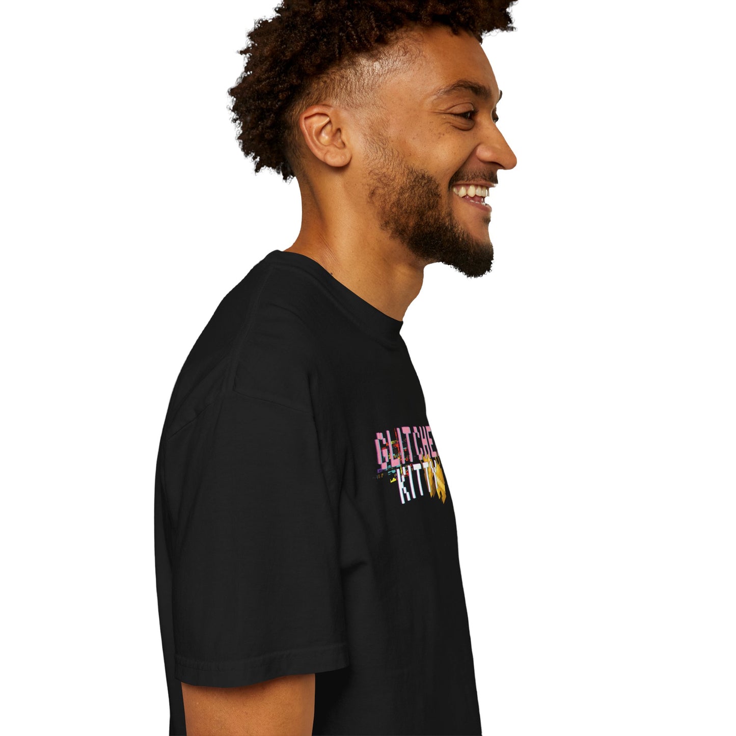 Retro pixel cat graphic tee in faded black colorway