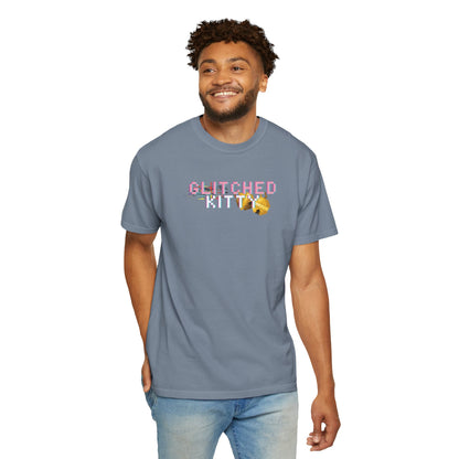Retro pixel cat graphic tee styled with vintage denim and vaporwave-inspired accessories