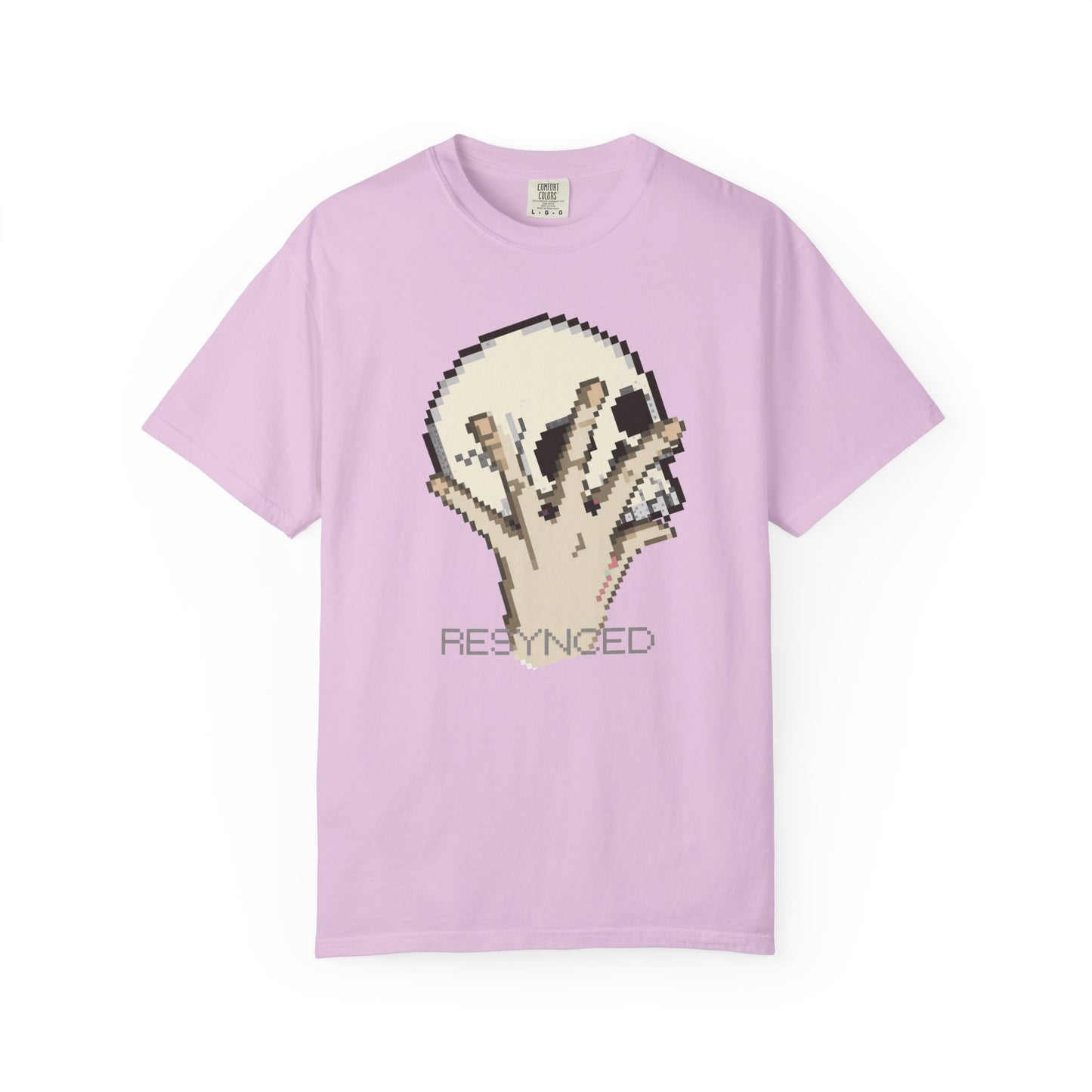 Retro pixel graphic tee worn streetwear style side angle
