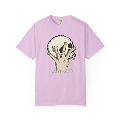 Retro pixel graphic tee worn streetwear style side angle
