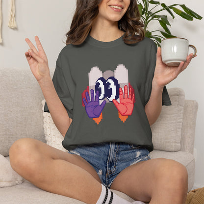 Retro pixel tees multiple colorways displayed on hangers S to 3XL range
