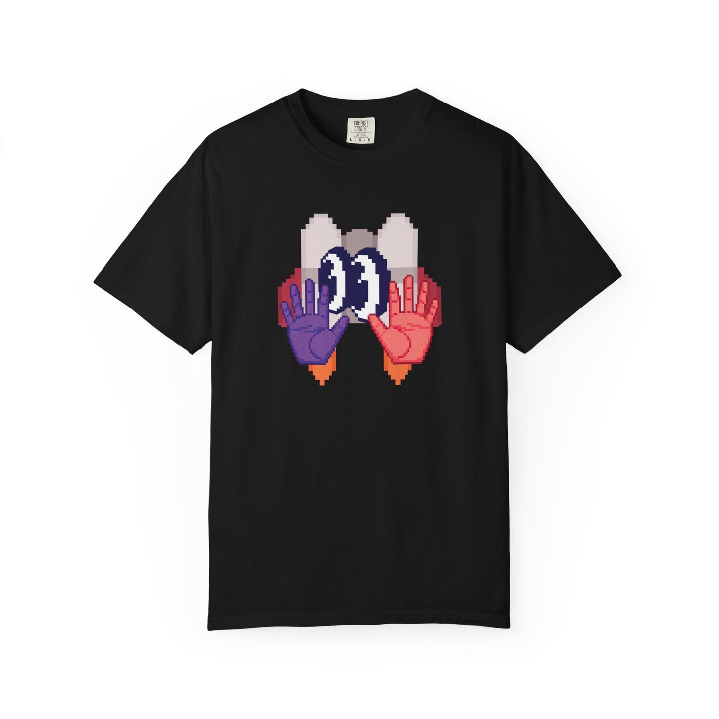 Retro pixel tees multiple colorways displayed on hangers size range S to 3XL
