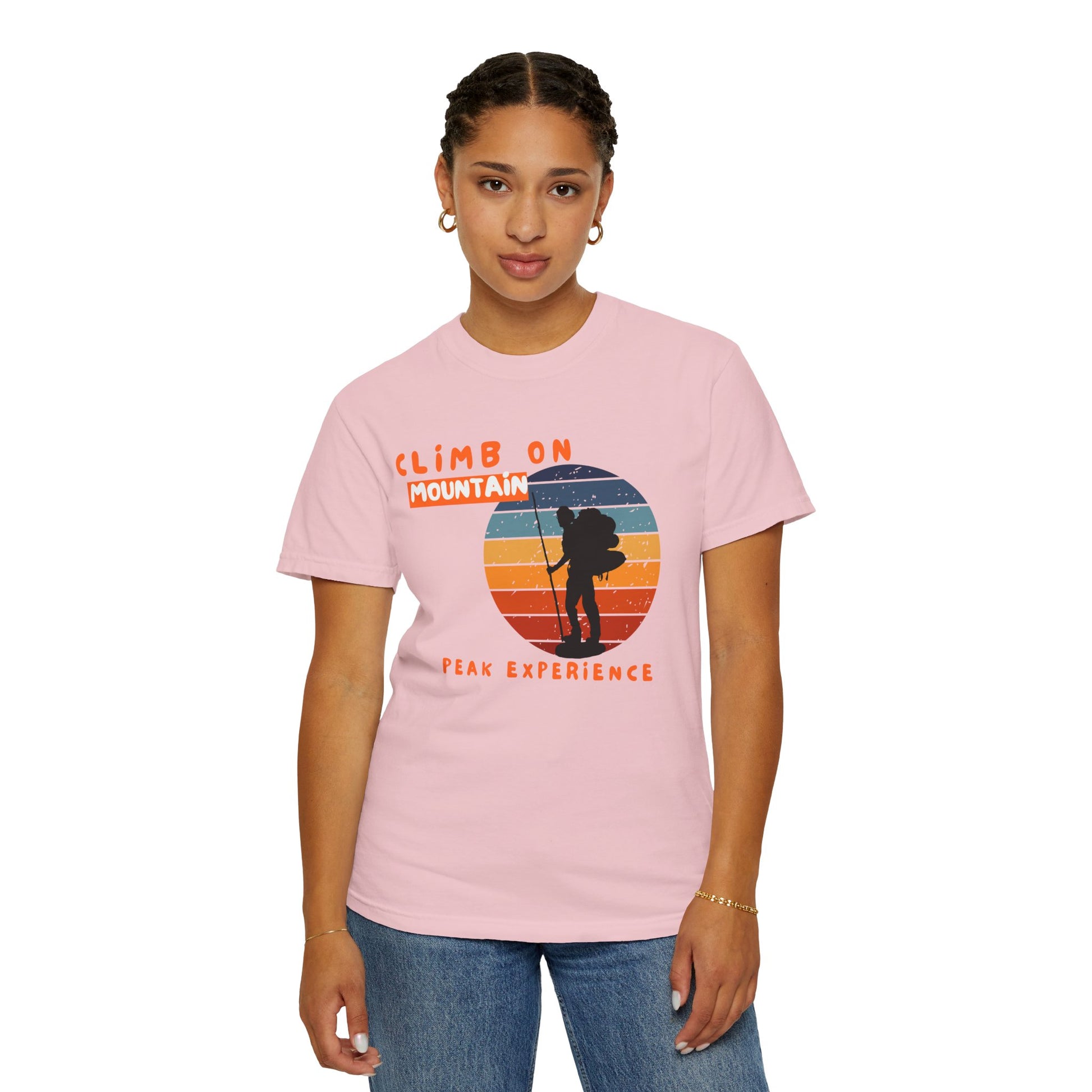 Rock climber t-shirt in size XL showing full-length Climb On adventure graphic on Comfort Colors 1717
