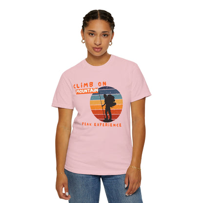 Rock climber t-shirt in size XL showing full-length Climb On adventure graphic on Comfort Colors 1717