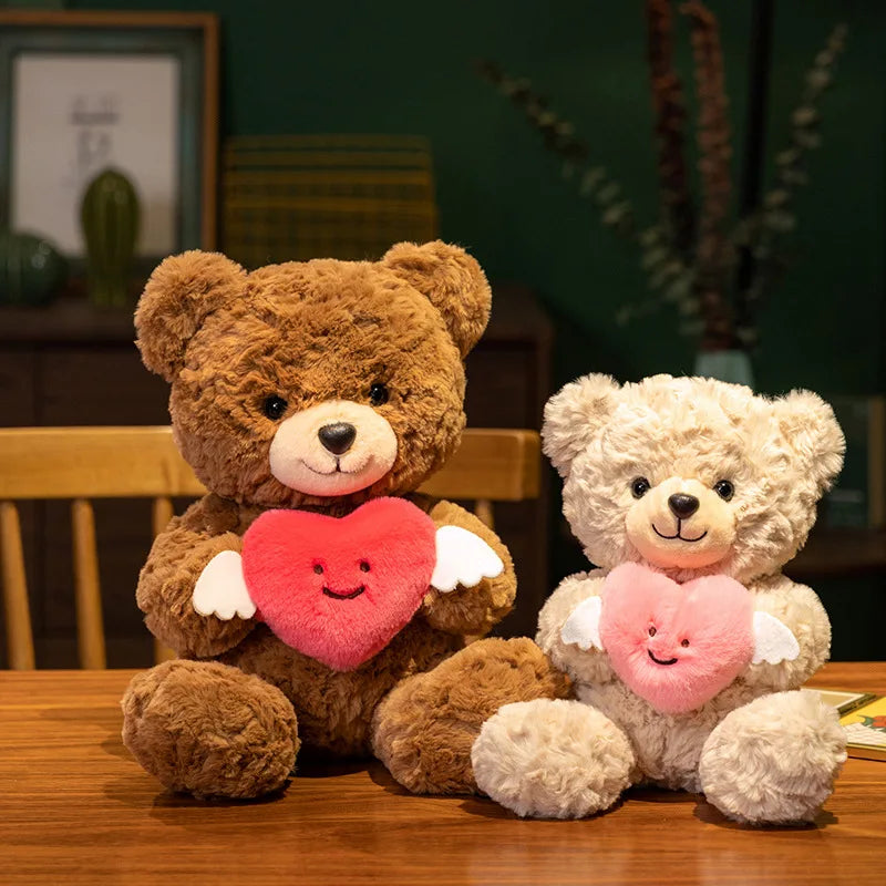Romantic teddy bear gift brown plushie heart close up detail shot