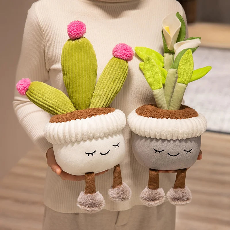 Rose kawaii plushie stuffed potted plant cute smiling face dangle legs 25cm gift