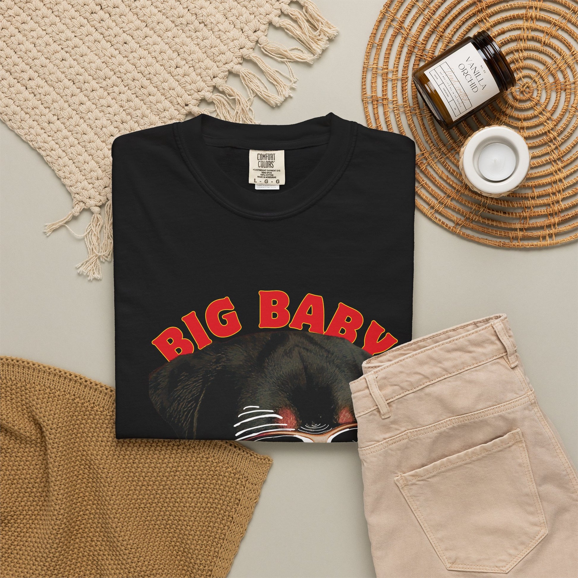 Rottweiler dad gift tee with retro sunglasses dog print on vintage-washed shirt