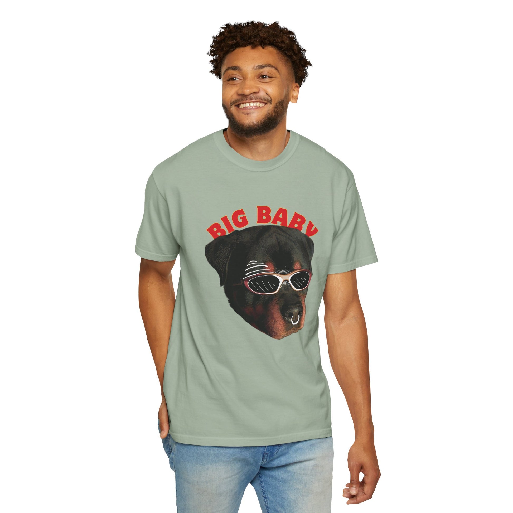 Rottweiler gentle giant graphic tee size comparison flat lay S through 3XL