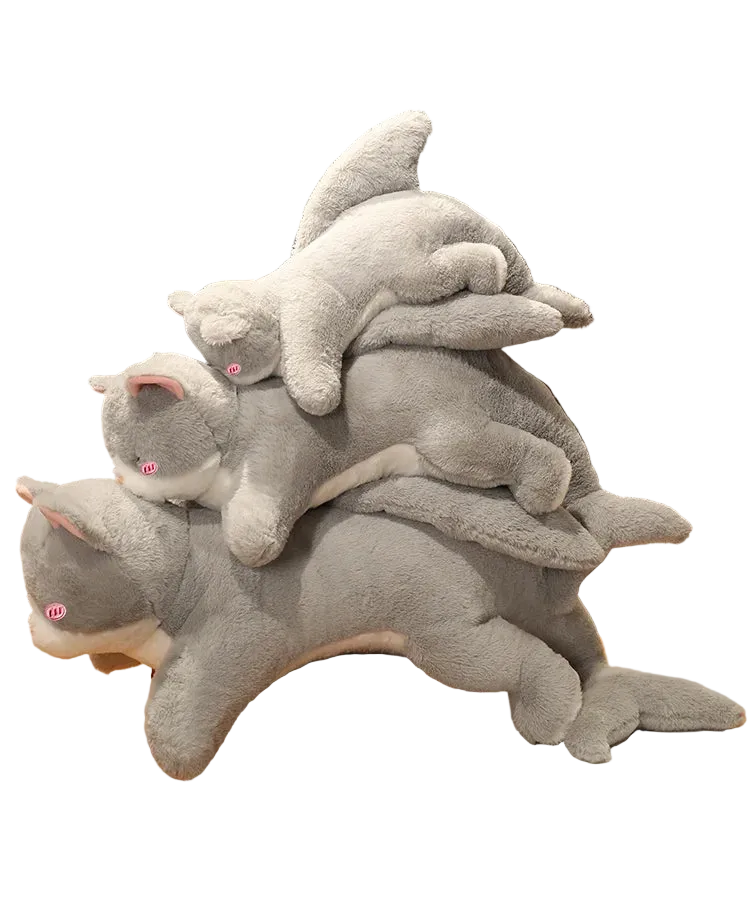 Gray Shark Cat Plushie | Handmade Kitten Shark Hybrid Body Pillow | Kawaii Cat Plush 50 70 90 cm