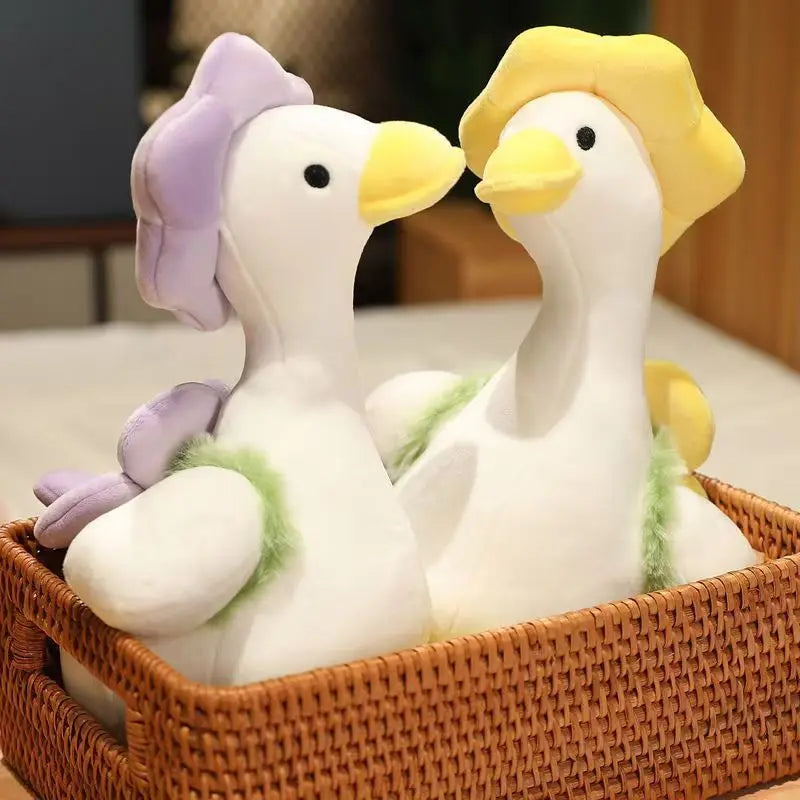 Cute Duck Plush - Super Soft White Goose Stuffed Animal with Tulip Hat, Handmade Duck Plushie 30cm