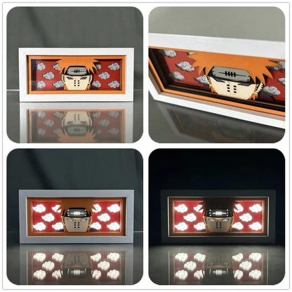 Naruto Paper Carving Lamp Anime Figure | Uchiha Sasuke | Hatake Kakashi | Paper Cuttings Frame Night Light Desktop Decoration - Aprasi