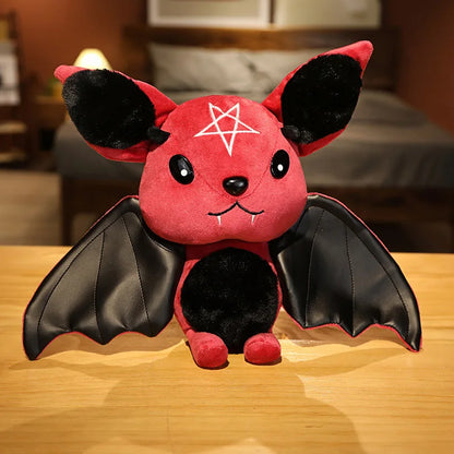 Cute Dark Series Bat Plush Doll 25cm | Pastel Goth Bat Stuffed Toy with Faux Leather Wings and Occult Symbols
