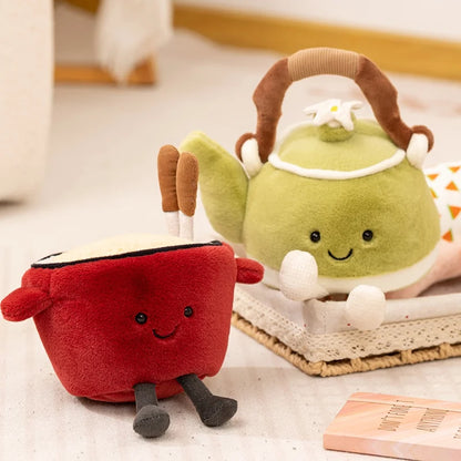 Kawaii Kitchen Plushies | Green Teapot, Hotpot & Frying Pan Amuseable Style Food Plush Decor