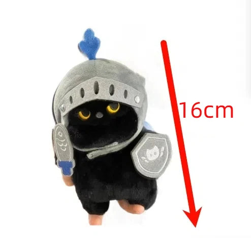 Black Cat Knight Plush Pendant - Handmade Fantasy Armor Cat Stuffed Toy 16cm