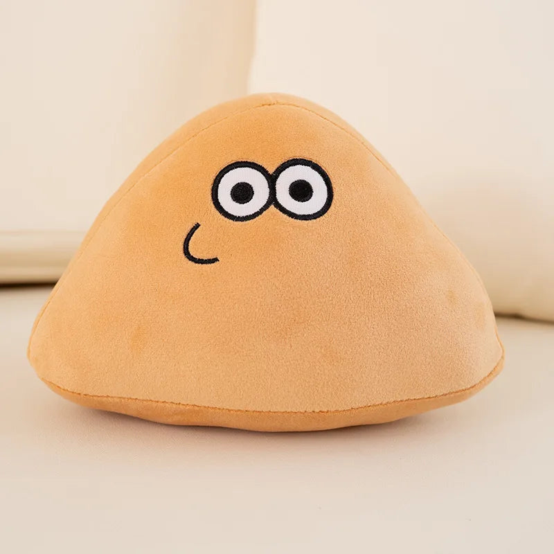 Sad Pou meme plush gift-ready on a shelf alongside anime and gaming collectibles