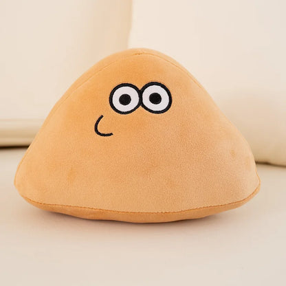 Sad Pou meme plush gift-ready on a shelf alongside anime and gaming collectibles